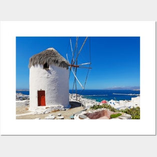 Great view at the port and Chora from a windmill of Mykonos, Greece Posters and Art